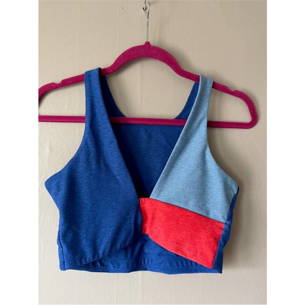 Like new! Outdoor Voices Blue and Red Colorblock Short Sleeve Top